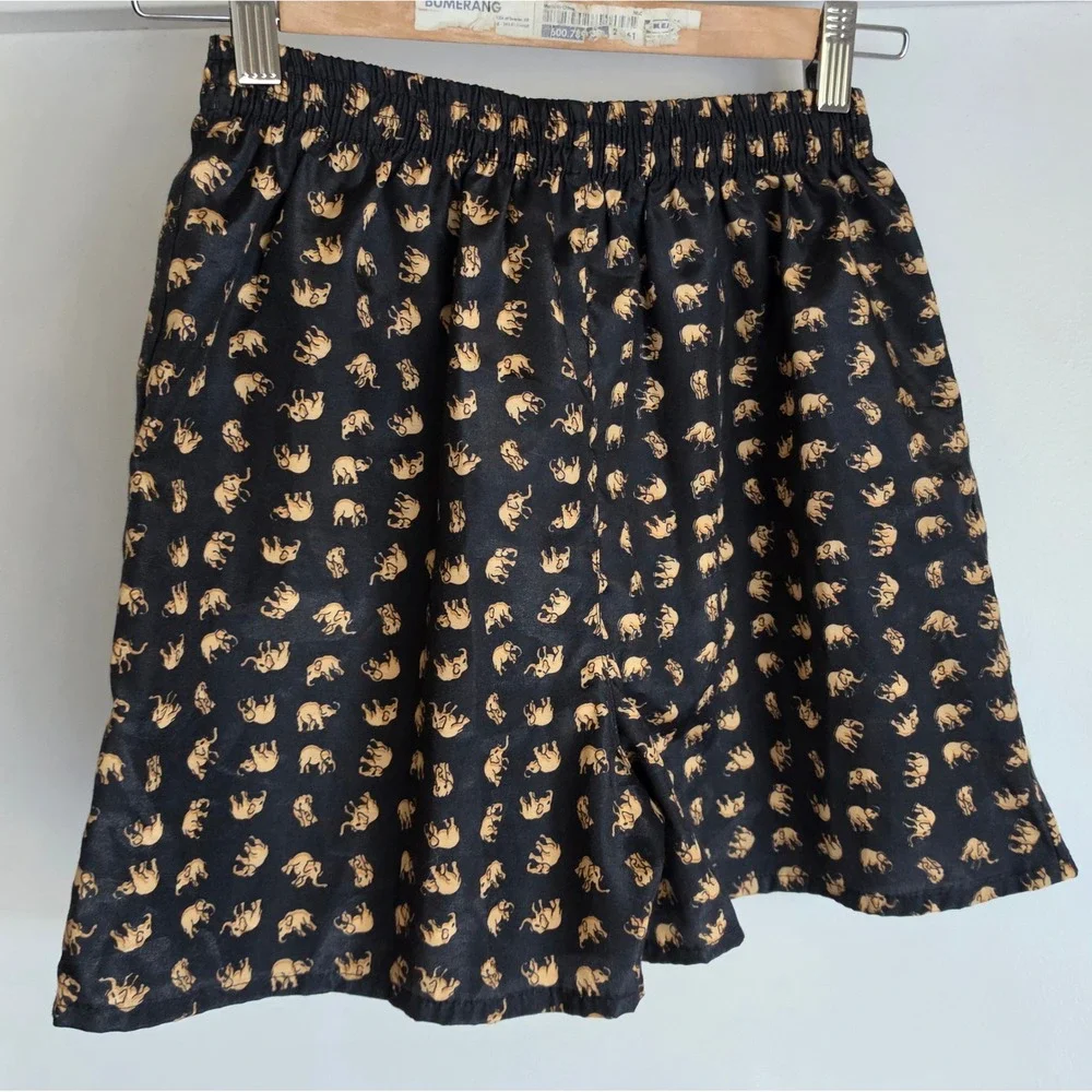 Thai Silk by Apple Mens Elephant Print Boxer Shorts Black Gold Size M Loungewear